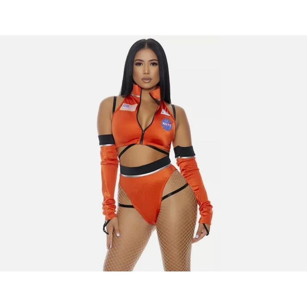 NWT Sexy Forplay Give Me a Boost Astronaut Metallic Orange Costume 551569 Sz S/M